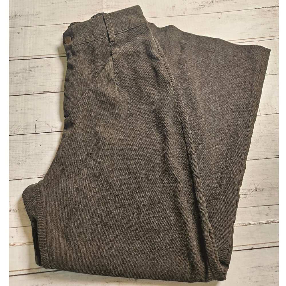 Vintage Style Wide Leg Corduroy Pants High‎ Waisted Brown Olive Elastic Back 28W
